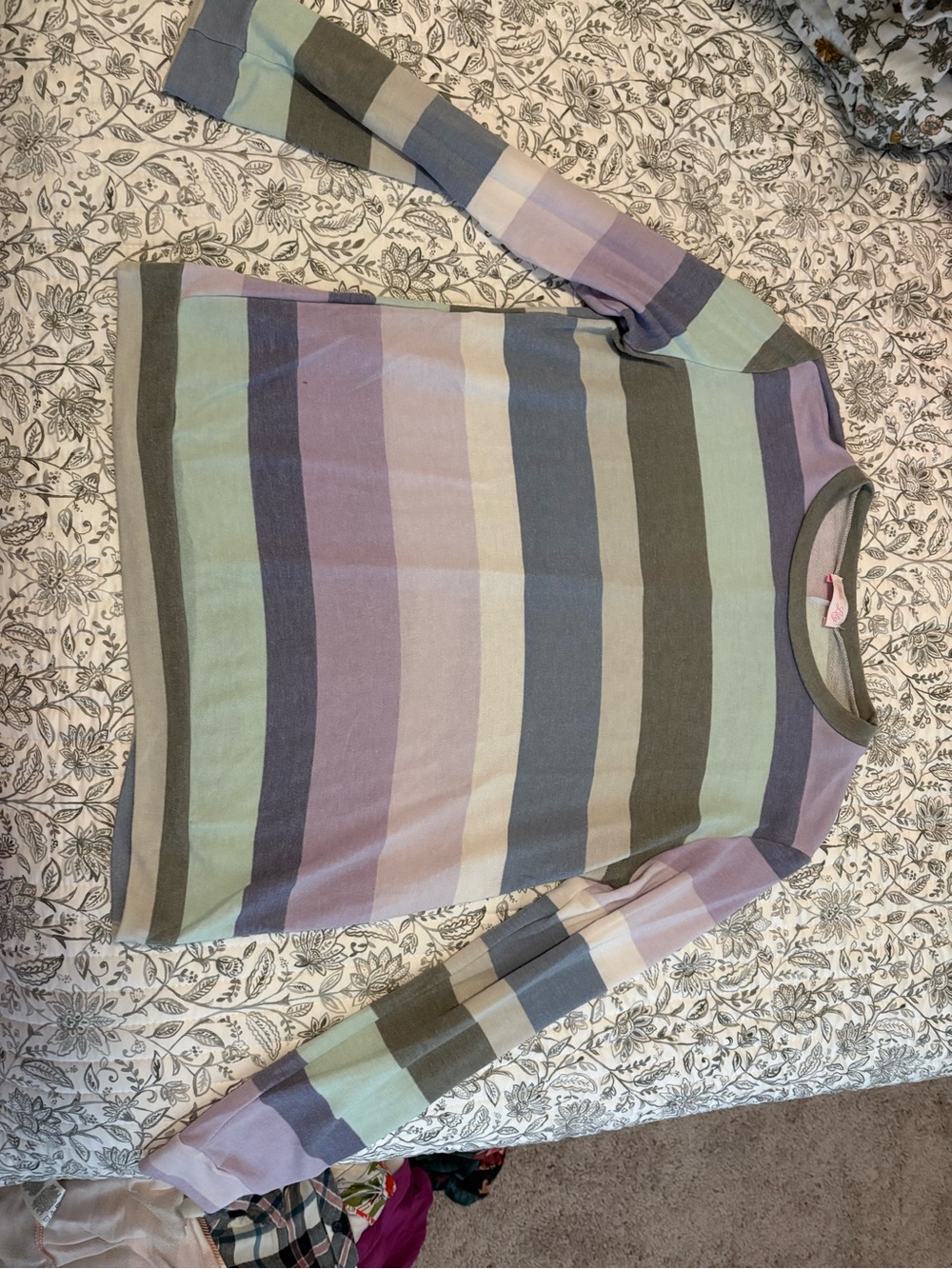 Women's Long Sleeve Striped Top in Pastel Green, Purple & Gray